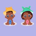 Black baby boy and girl. Newborn baby boy and girl. newborn baby sitting in a panama